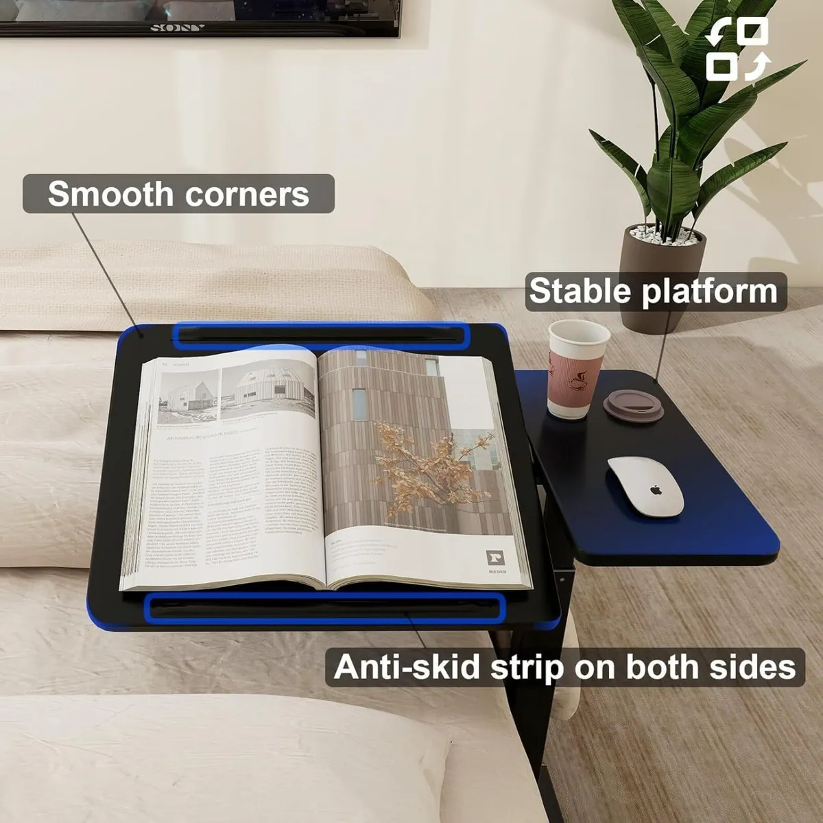 Bed Table with Wheels Adjustable Pneumatic Overbed - Image 3