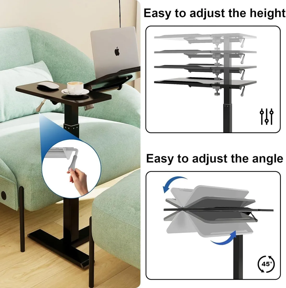 Bed Table with Wheels Adjustable Pneumatic Overbed - Image 4