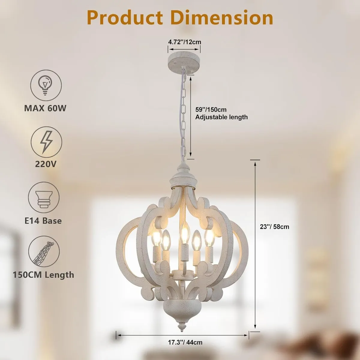 Chandelier 5-Light Vintage Rustic Chandeliers - Image 3