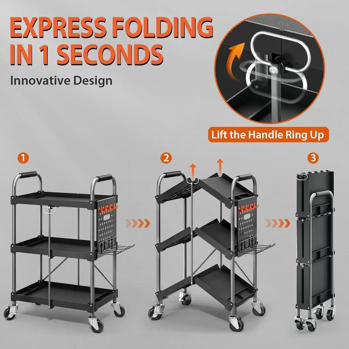 3 Tier Heavy Duty Foldable Utility Service Cart - Image 2