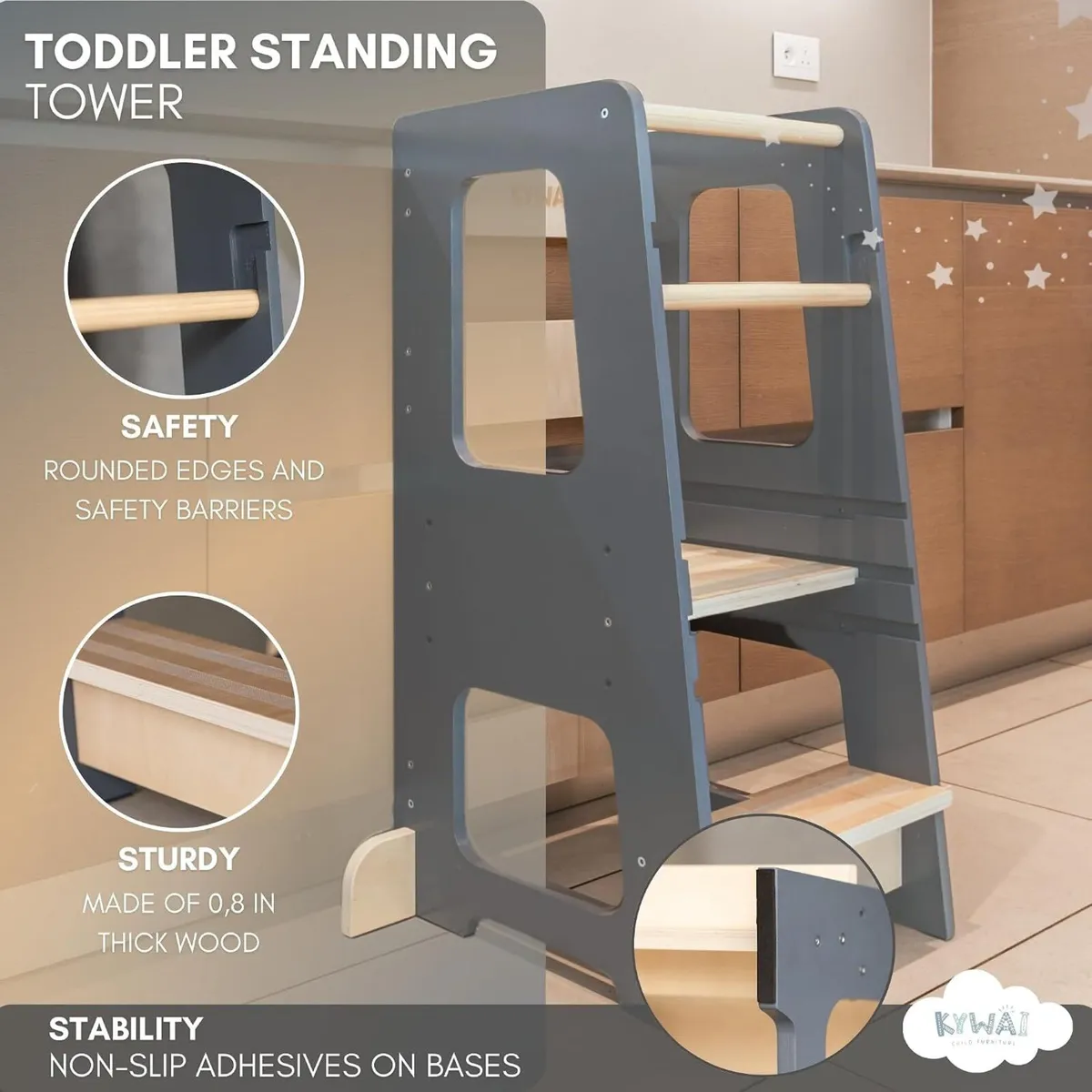 Toddler Kitchen Stool Tower Kids Step Montessori - Image 3