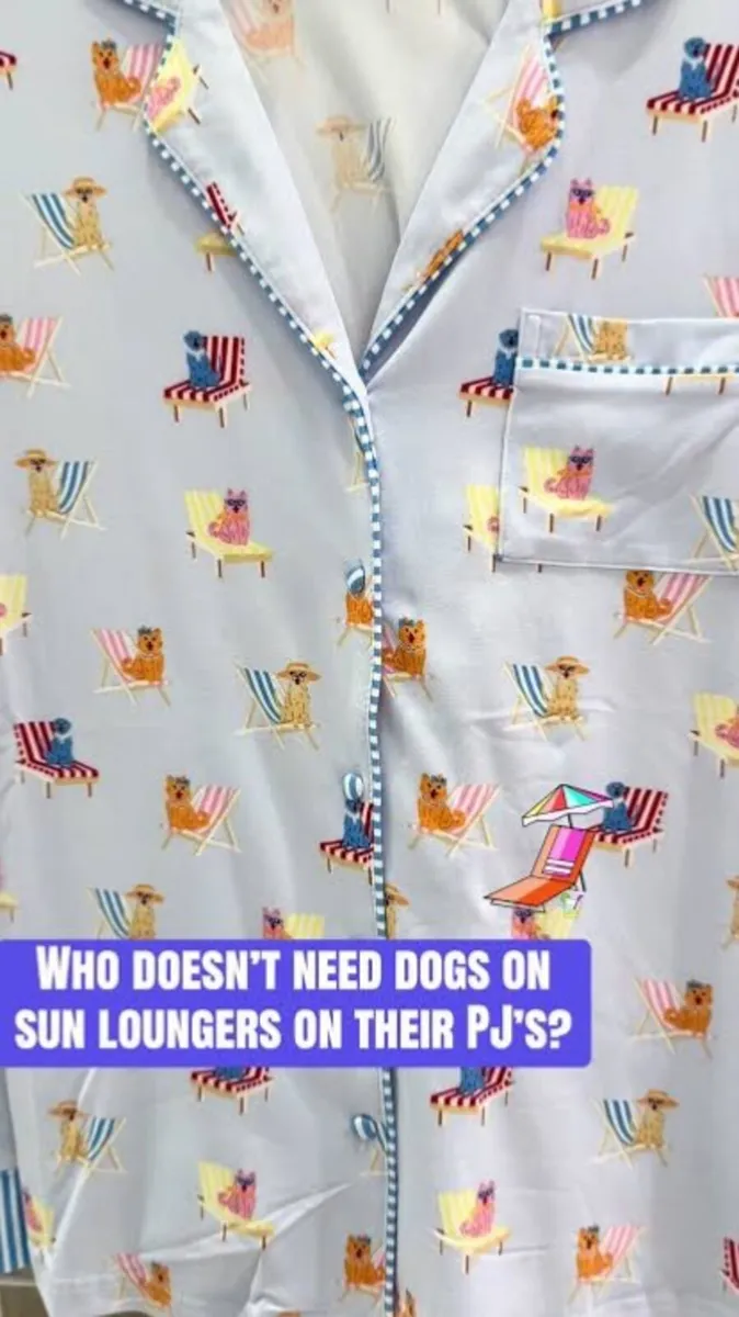 Ladies Viral Dogs on Deckchair Boyfriend Pyjamas: - Image 1