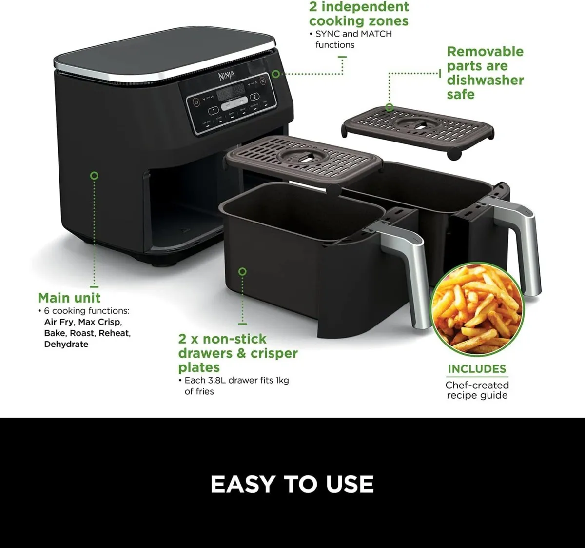 9.5L Dual Drawer Air Fryer 6-in-1 - Image 3