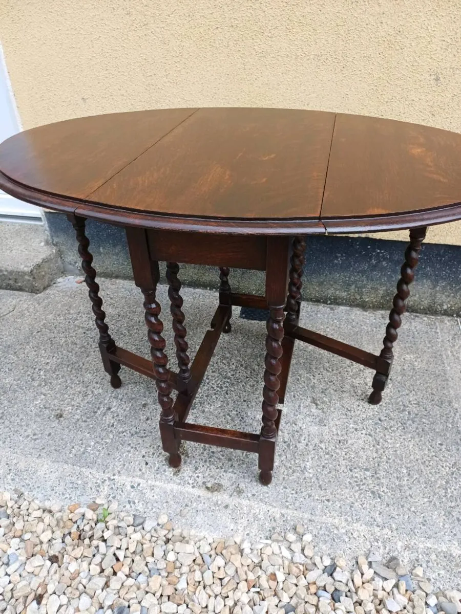 Antique Solid Oak Gateleg Drop Leaf Table - Image 1