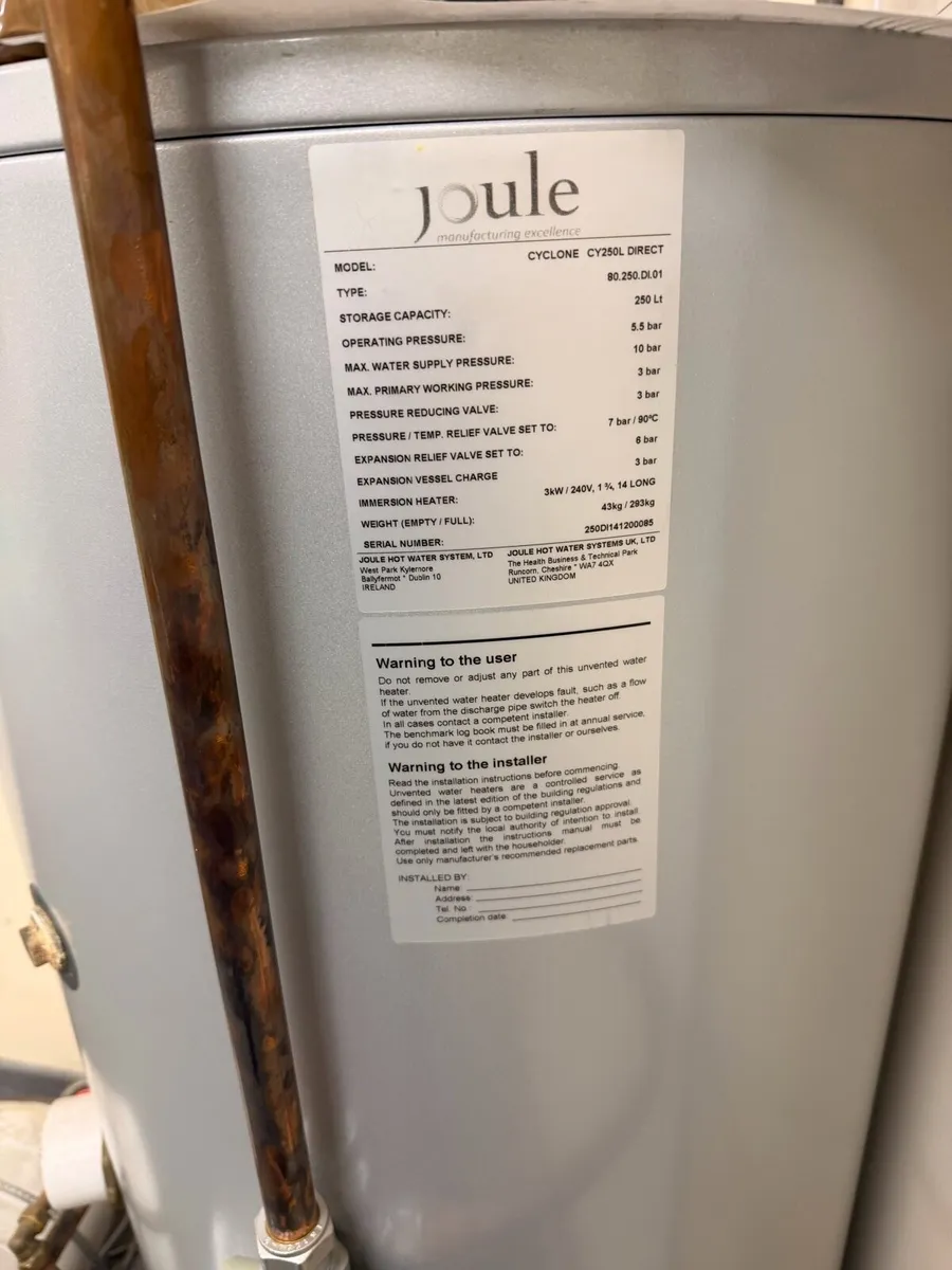 Joule stainless steel cylinder direct 250l - Image 3