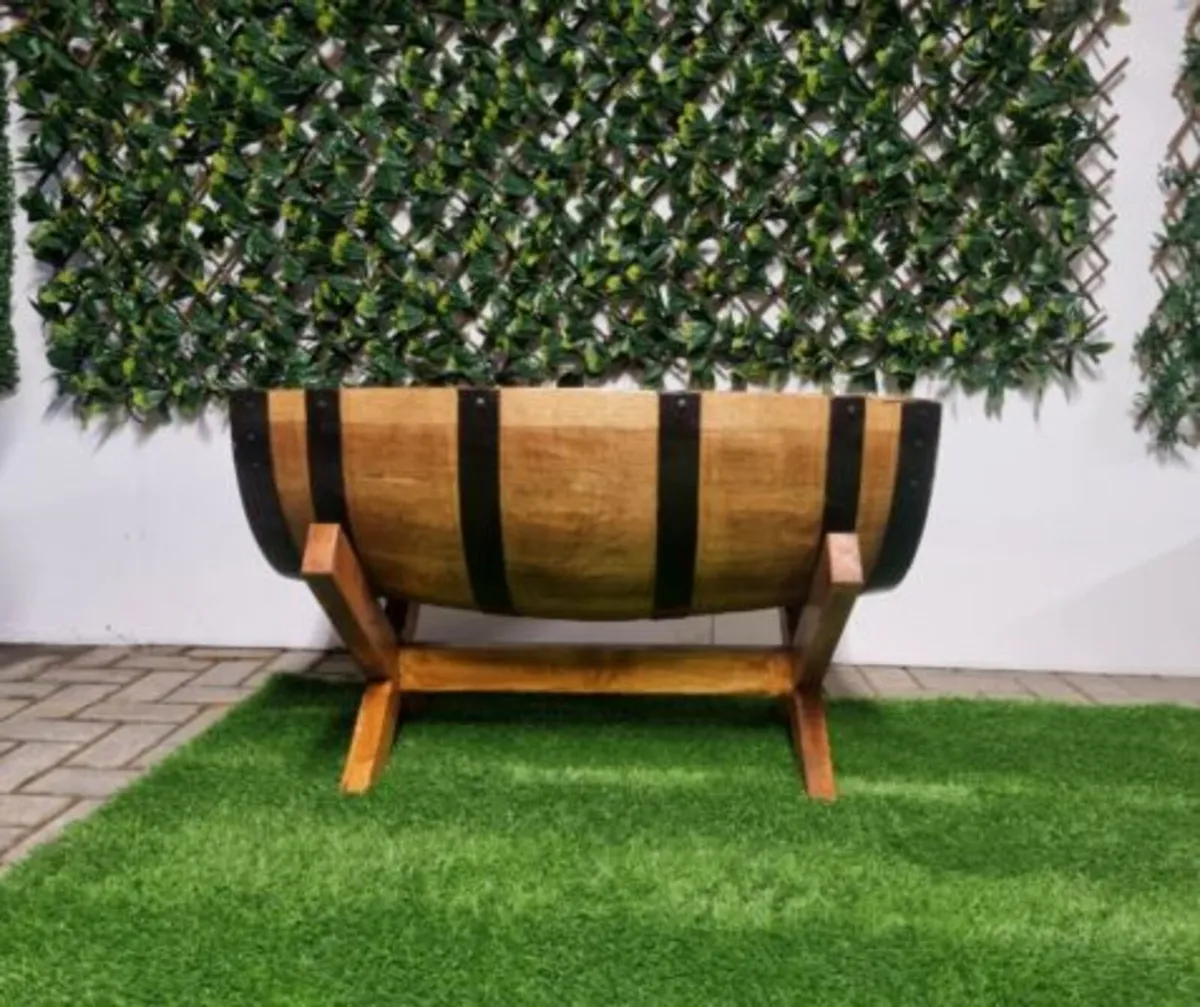 Hand-Crafted Oak 1/2 Barrel Planter