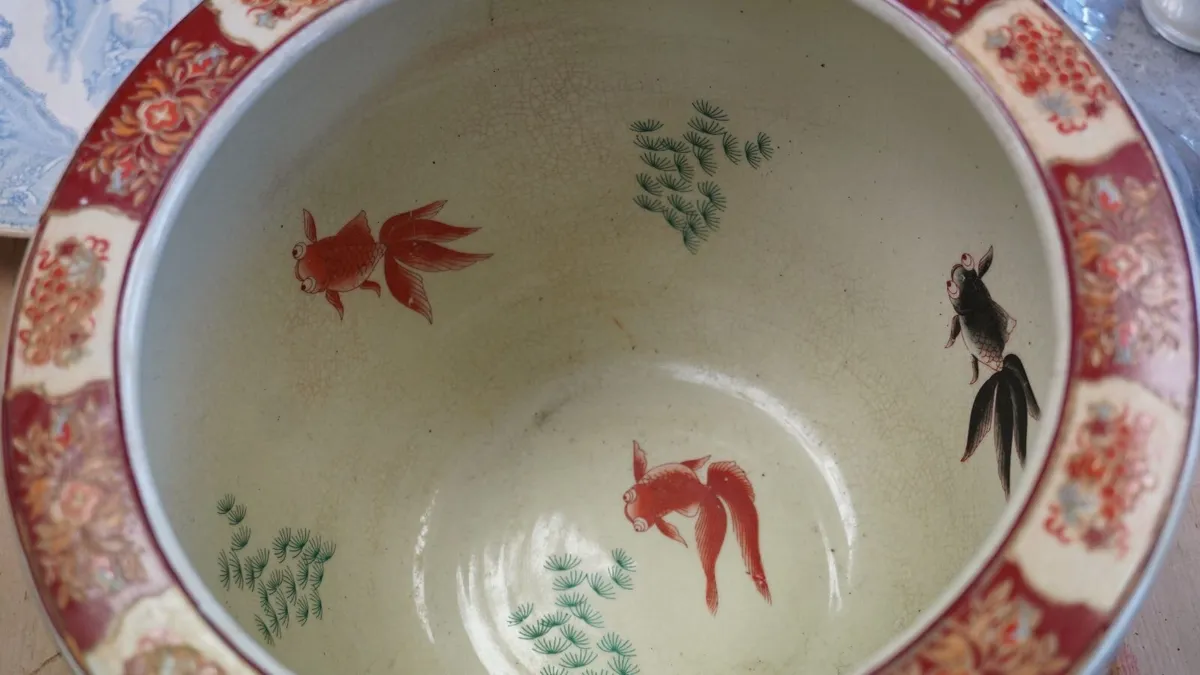 Large Decorative Ceramic Fish Bowl / Planter - Image 3