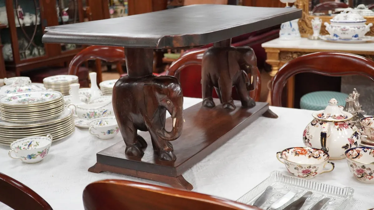 Vintage Carved Elephant Coffee Table - Image 1
