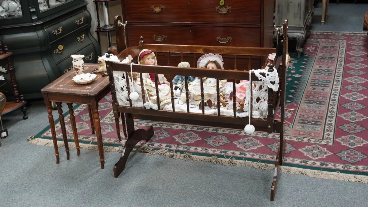 Vintage Wooden Baby Cradle - Image 1