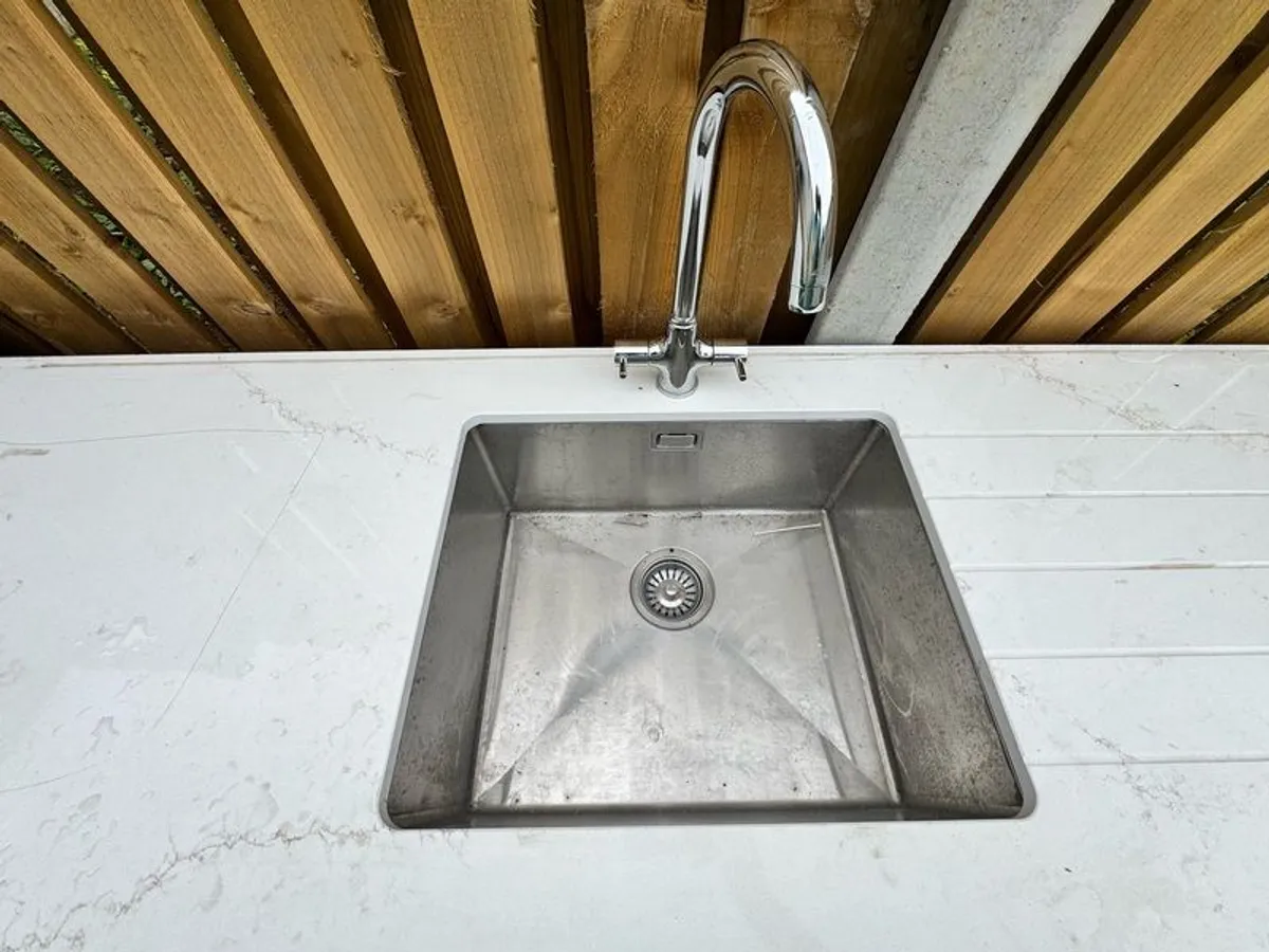 Narrow Sink Along With Vanity Unit And Pipes; Kitchen Sink And Quartz Worktop Unit With Wooden Inparts - Image 4