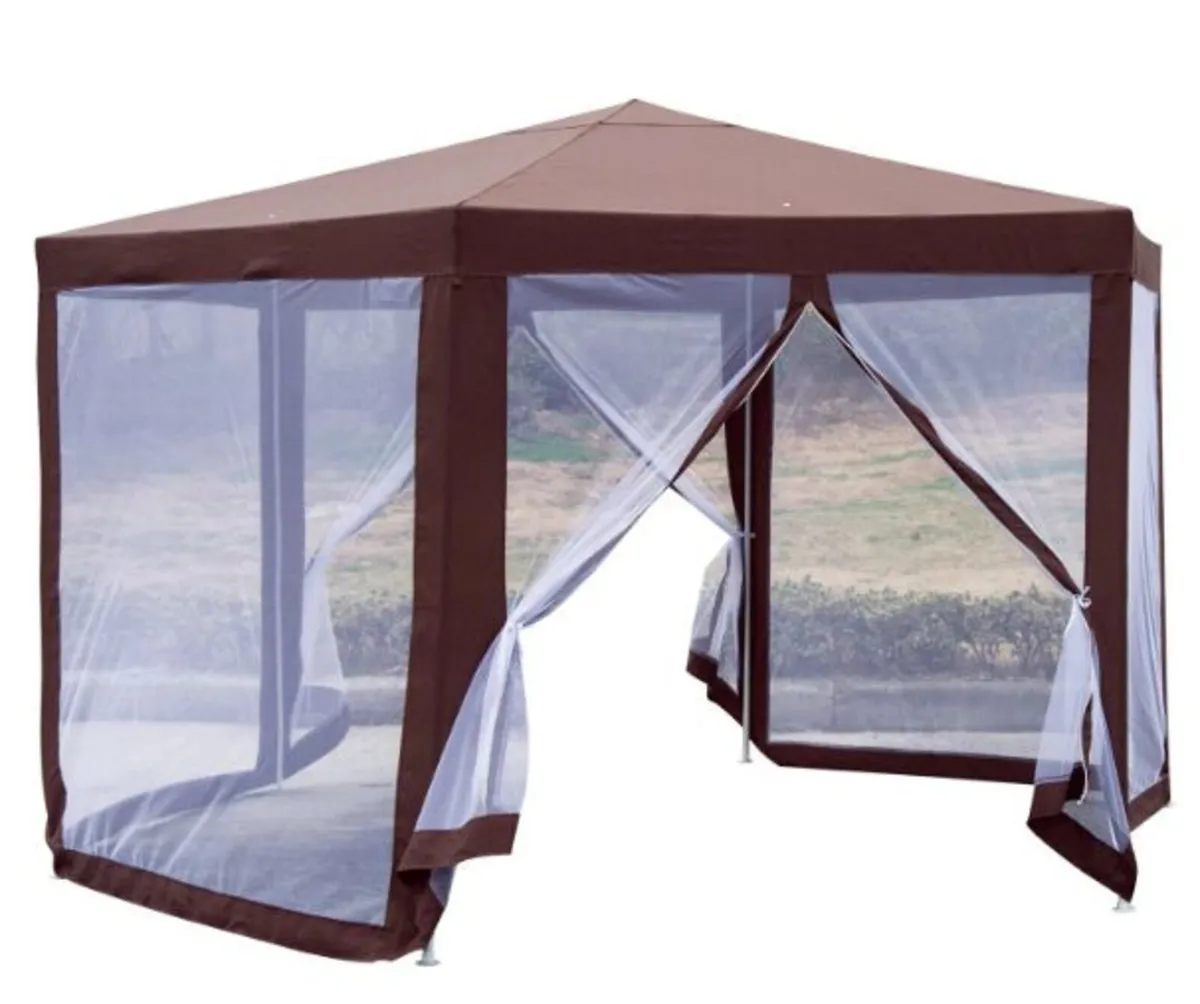 Brown UV-Resistant Gazebo with Mosquito Netting - Image 1