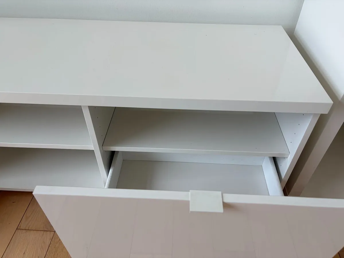 BYÅS TV bench, high-gloss white, 160x42x45 cm - Image 3