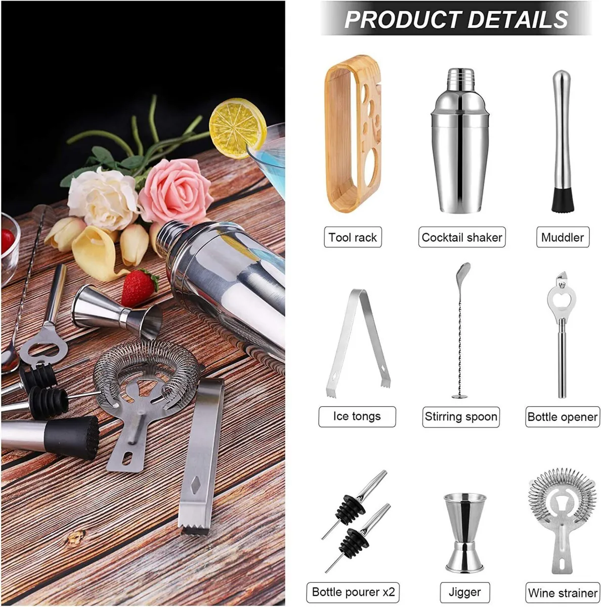 9-Piece Cocktail Shaker Kit with Stand - Image 2