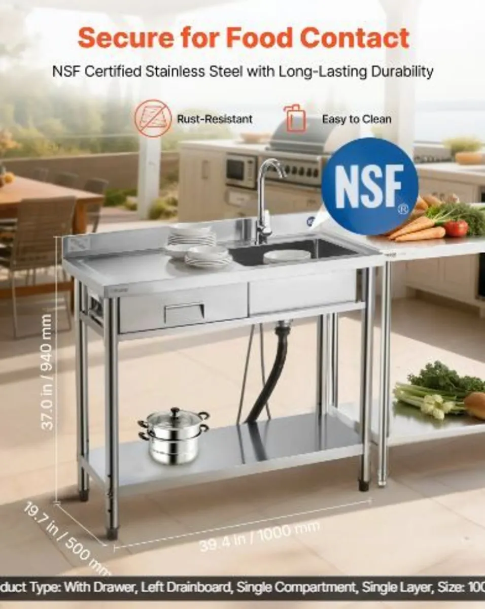 Stainless Steel Utility Sink, Free Standing - Image 3