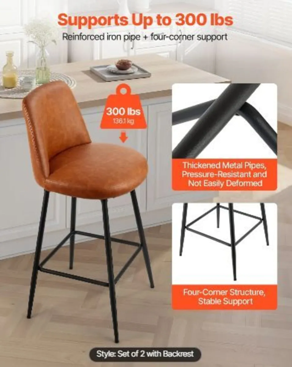 Bar Stool Set of 2, 69cm Counter Height - Image 3