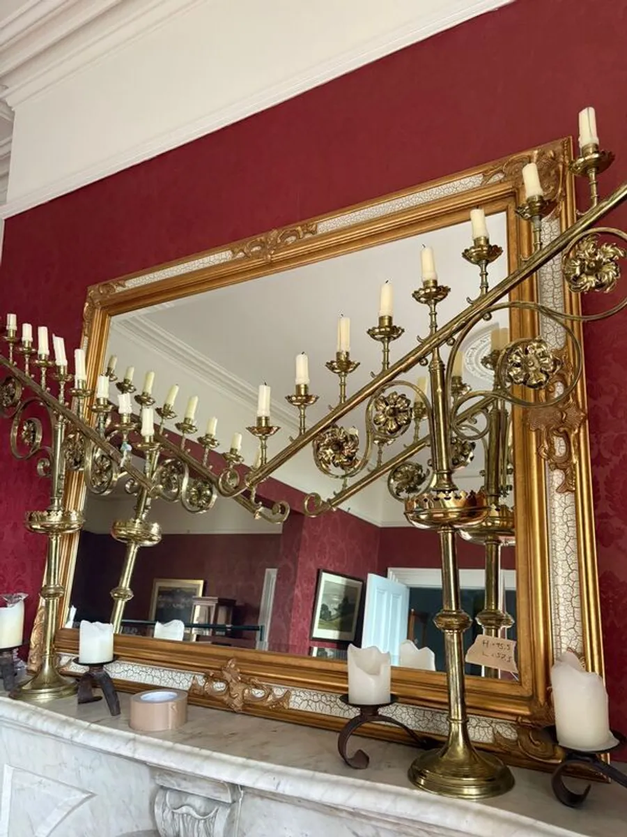 Antique Pair Brass Church 9 Arm Candelabra - Image 2