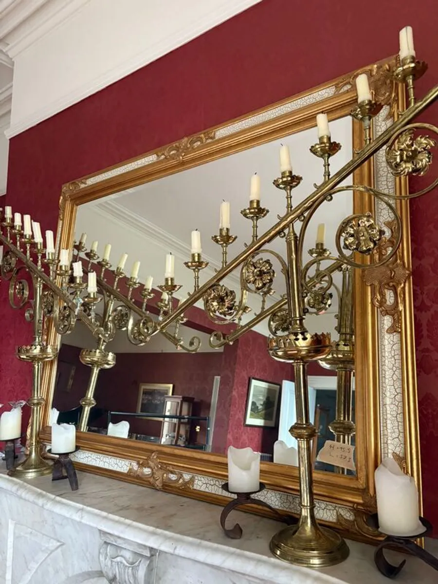 Antique Pair Brass Church 9 Arm Candelabra - Image 4