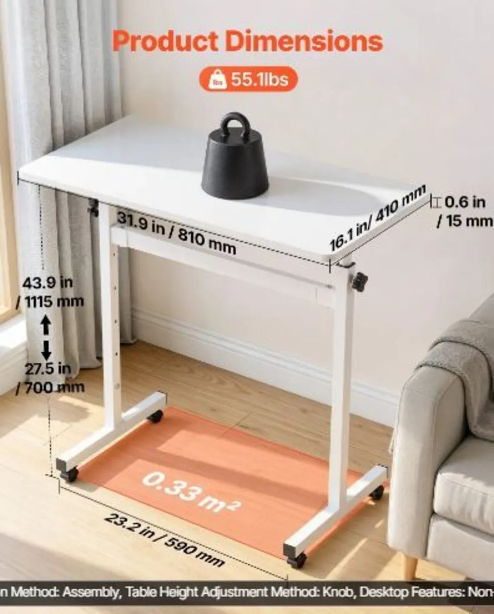 Standing Desk, Adjustable Height Mobile Stand Up - Image 2