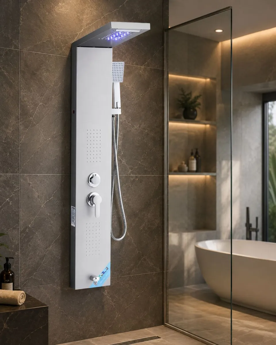 5-in-1 Stainless Steel Shower Panel with LED Rain - Image 1