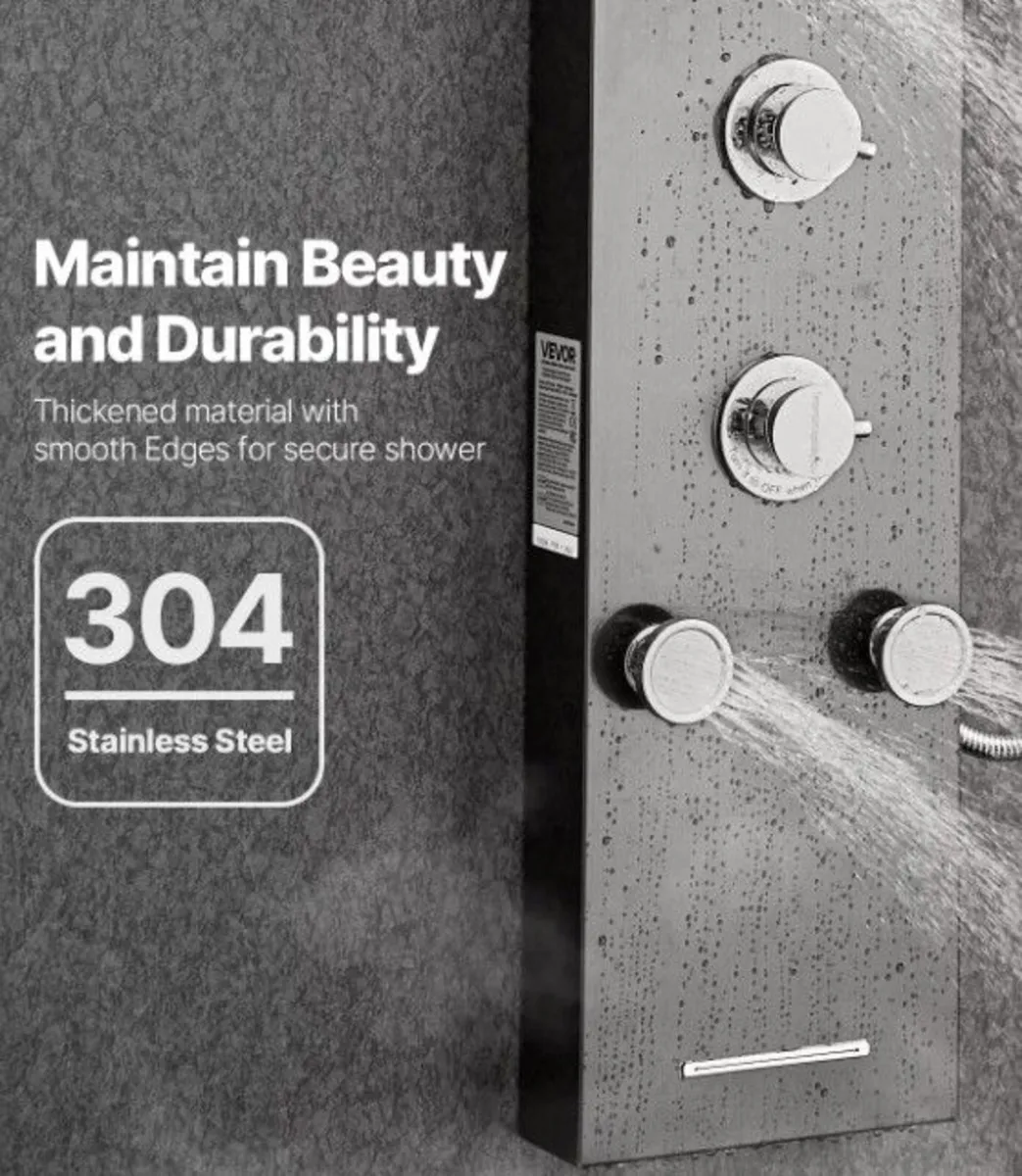 6-in-1 Black Stainless Steel Shower Panel with LED - Image 3