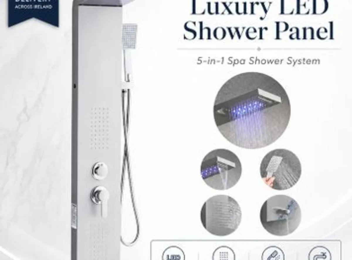 5-in-1 Stainless Steel Shower Panel with LED Rain - Image 3