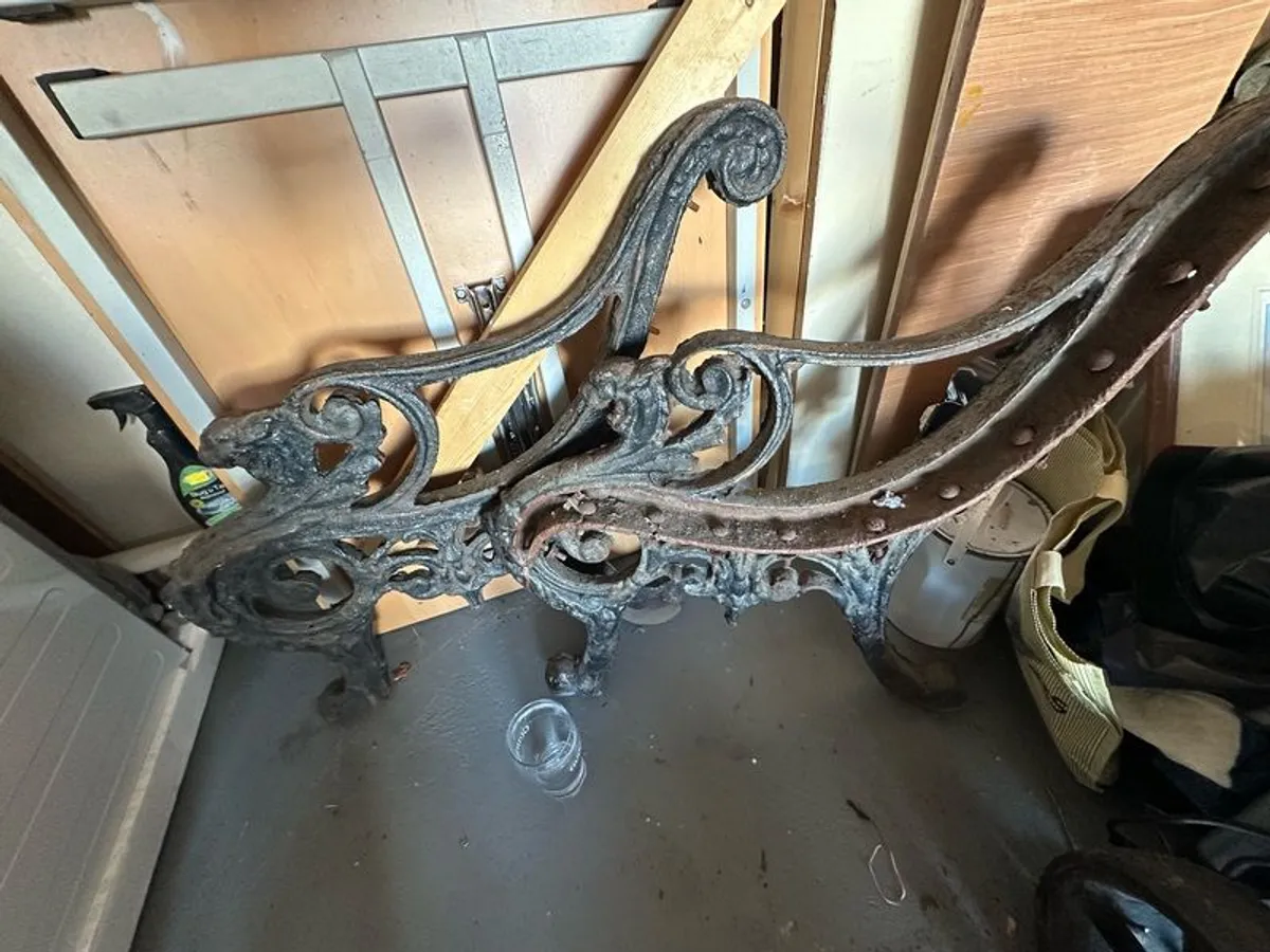 Antique Bench ends. - Image 2