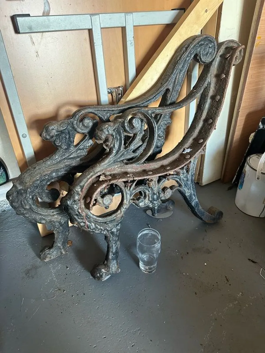 Antique Bench ends. - Image 3