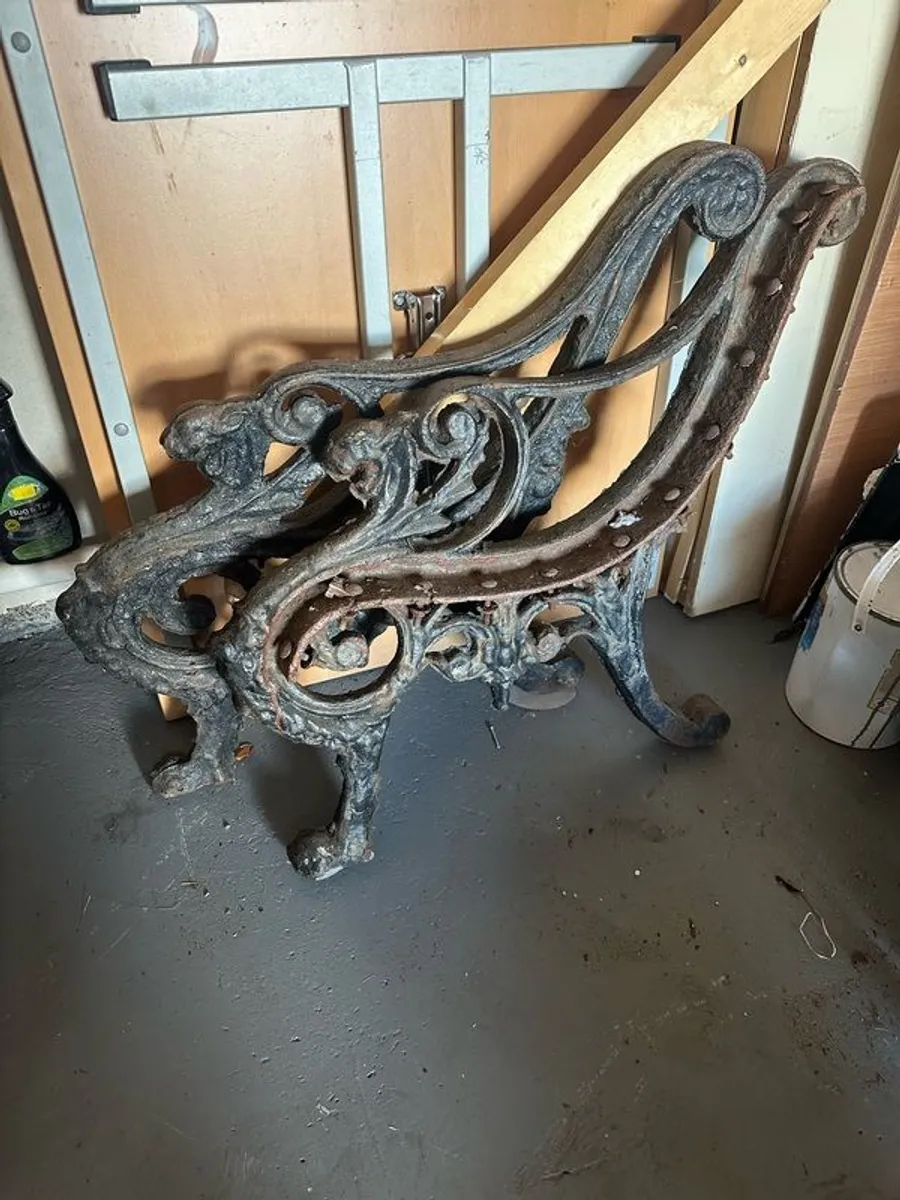 Antique Bench ends. - Image 4