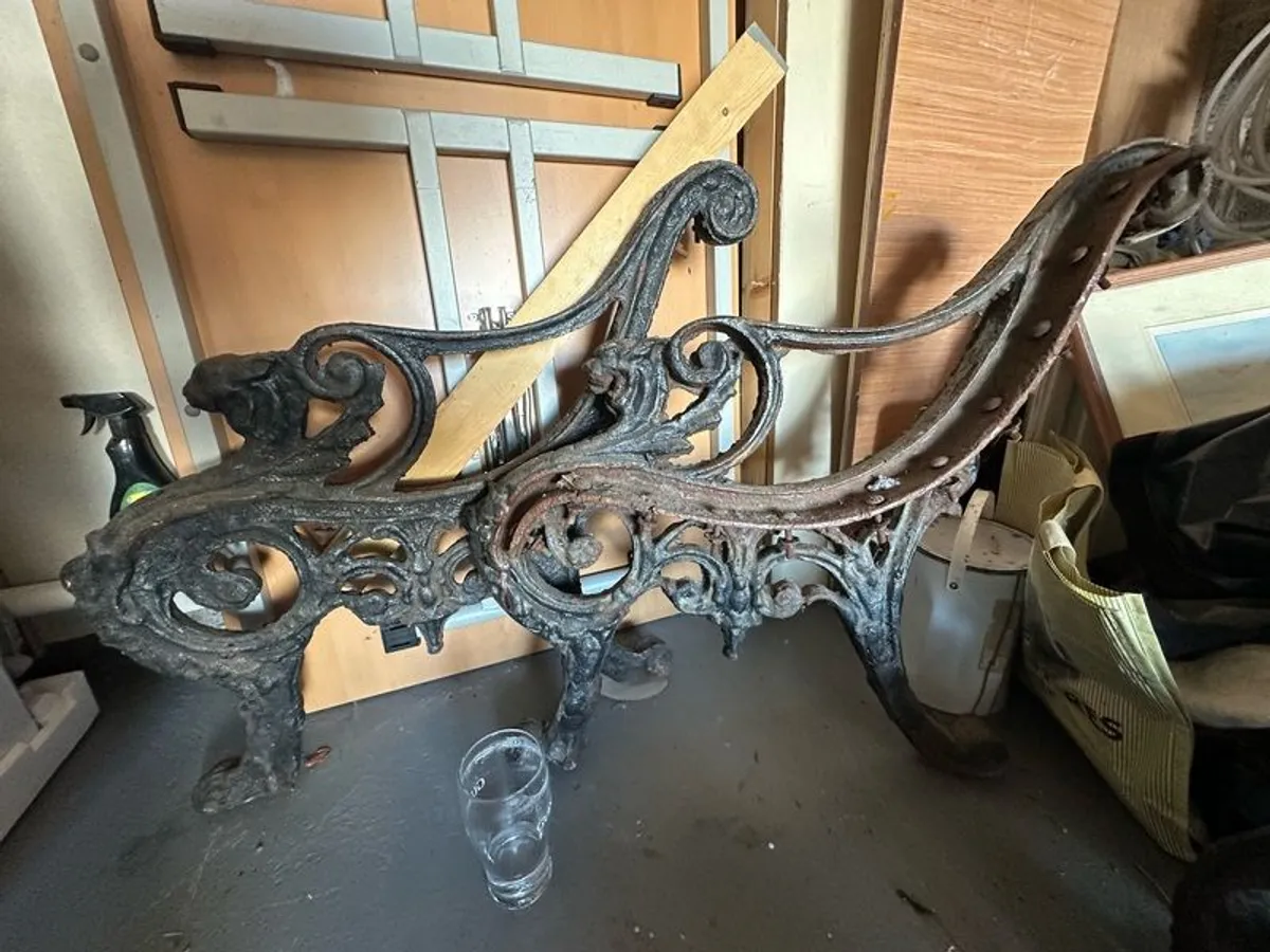 Antique Bench ends. - Image 1