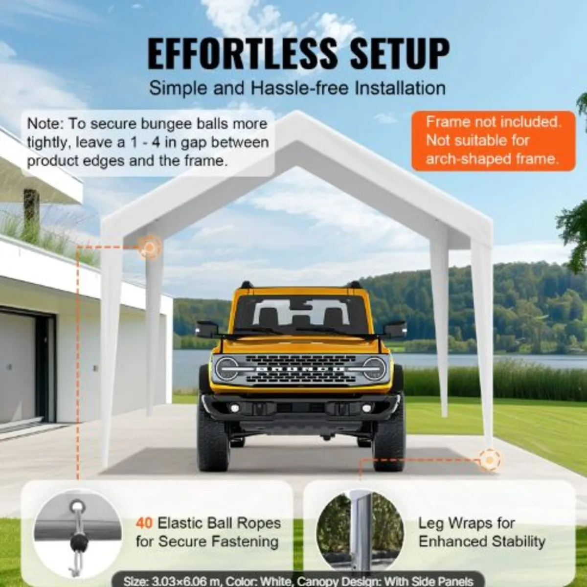 Carport Replacement Canopy Cover 6100 x 3040 mm, - Image 3