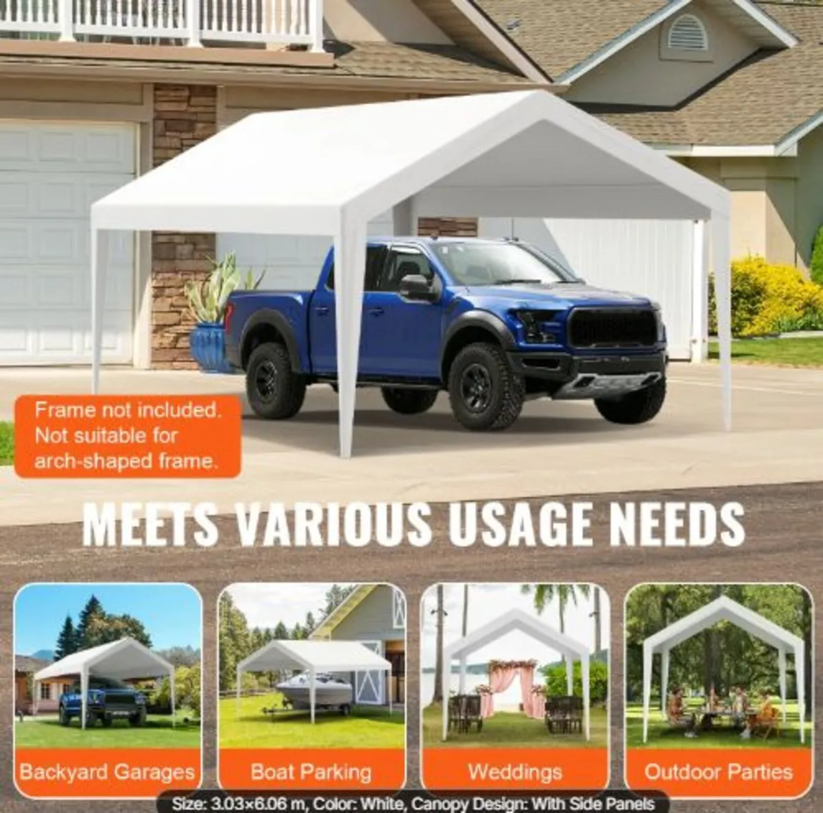 Carport Replacement Canopy Cover 6100 x 3040 mm, - Image 4