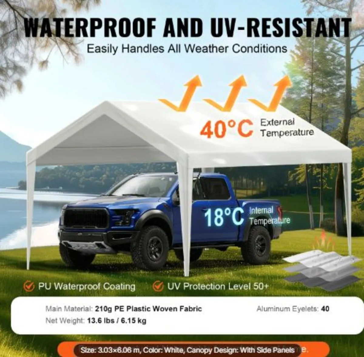 Carport Replacement Canopy Cover 6100 x 3040 mm, - Image 2