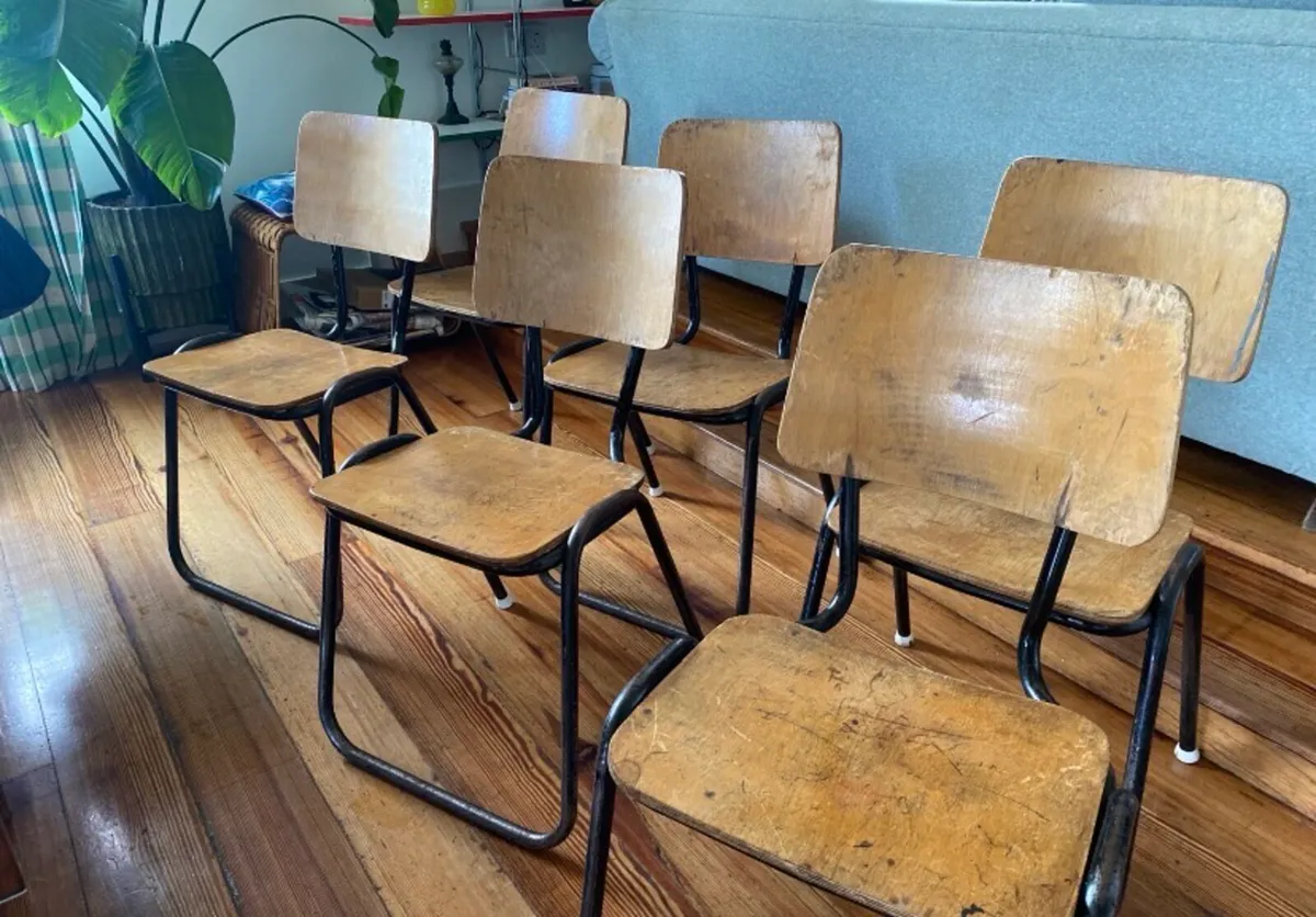 6 Vintage Industrial School Chairs (Adult Size) - Image 1