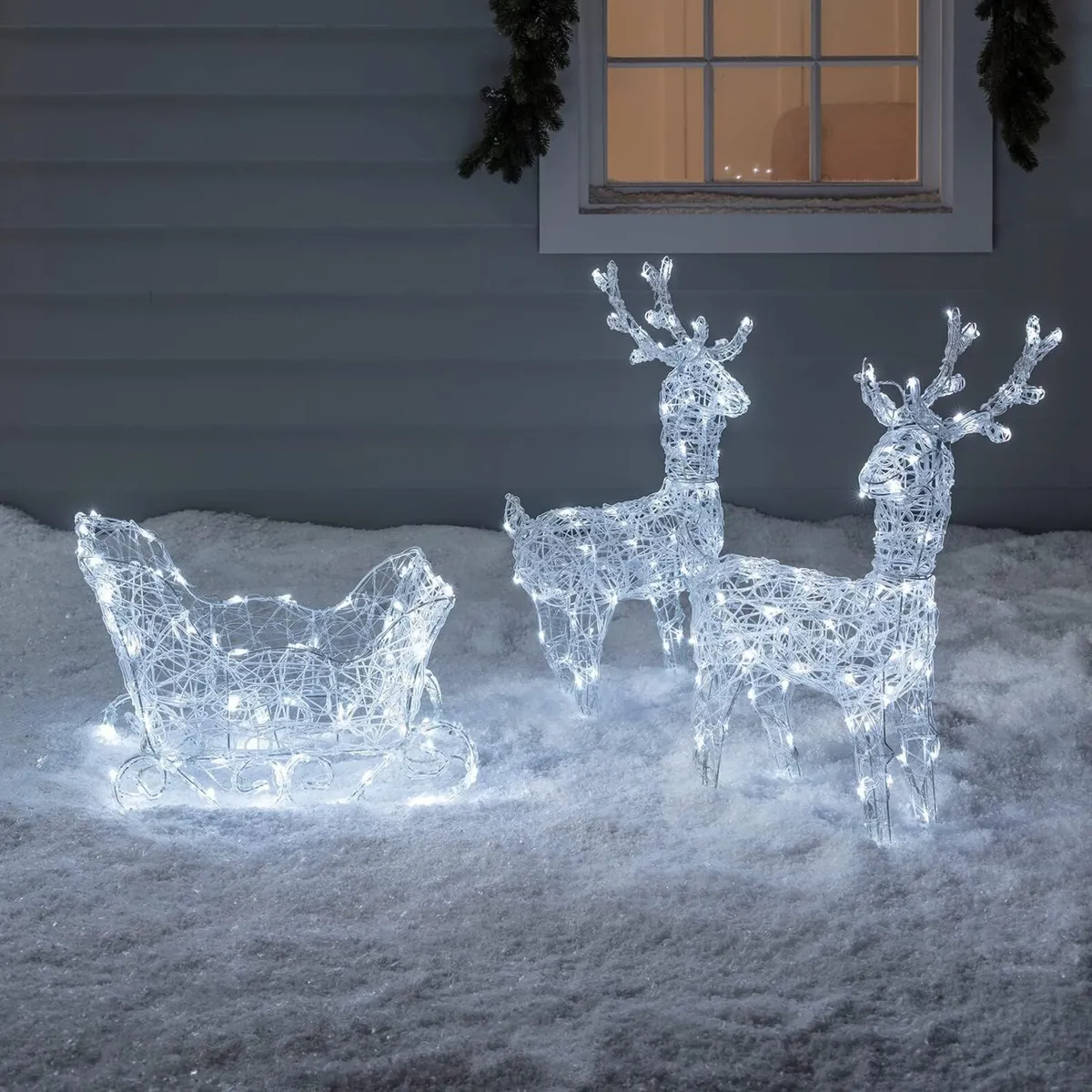 White Decorative Reindeer with Sleigh - Image 2
