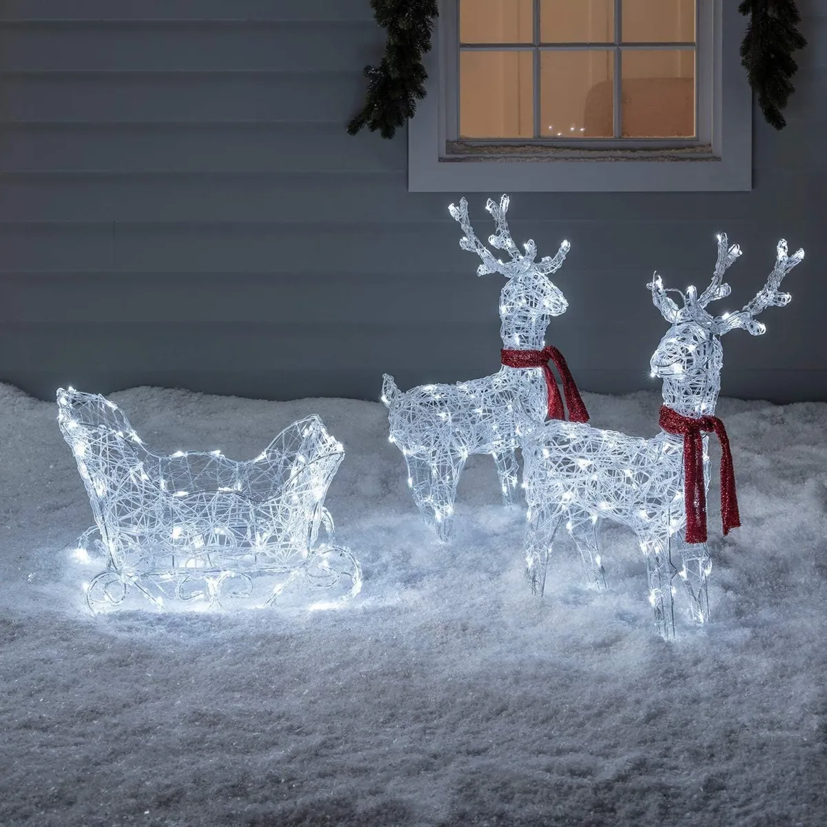 White Decorative Reindeer with Sleigh - Image 1