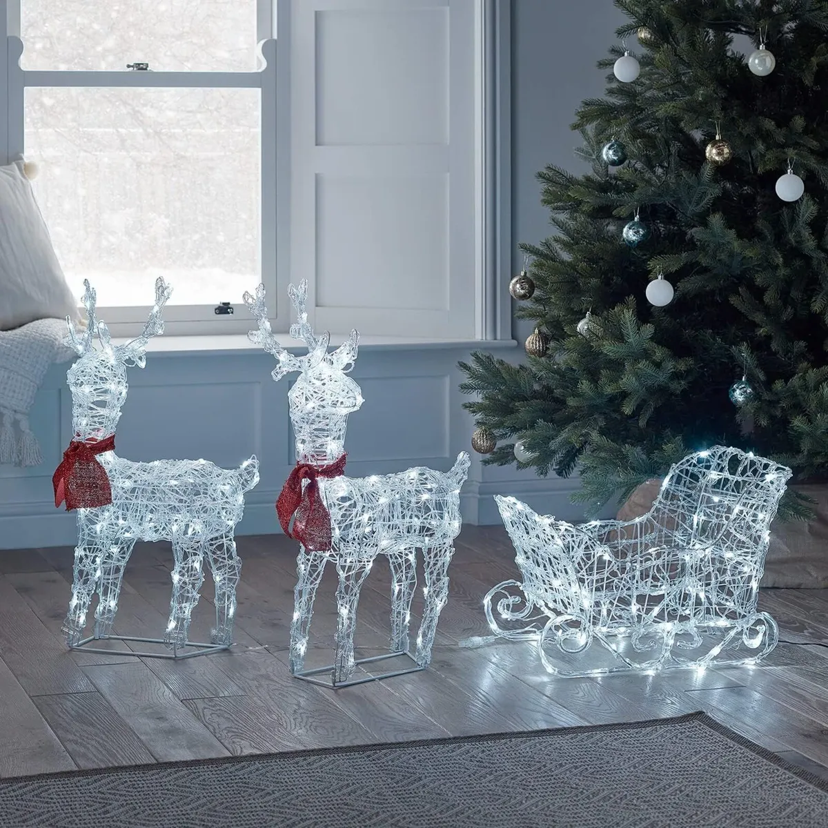 White Decorative Reindeer with Sleigh - Image 3