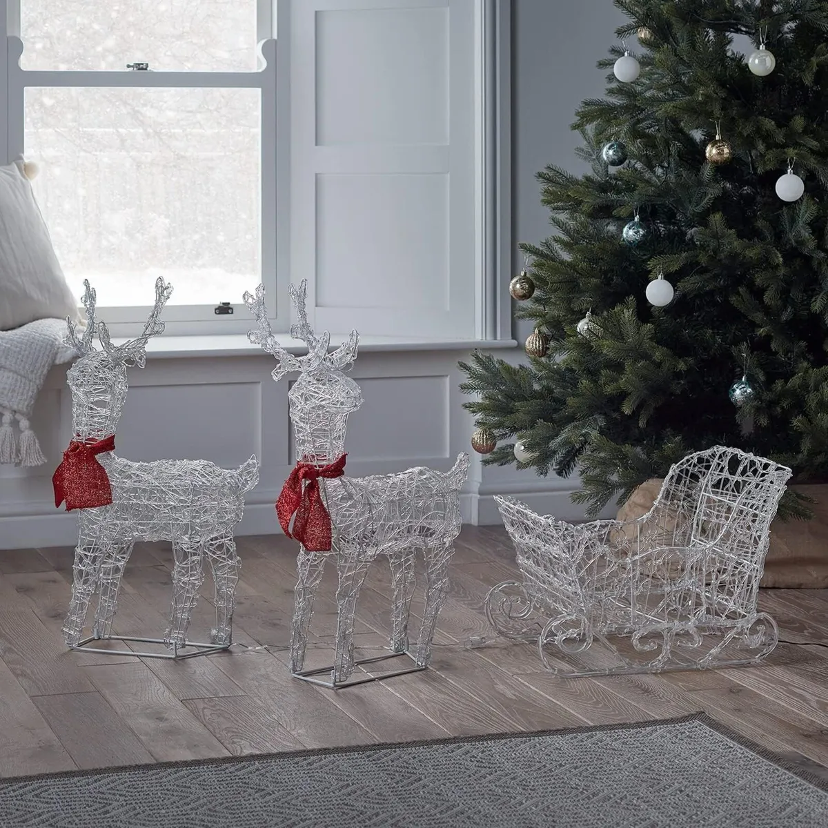 White Decorative Reindeer with Sleigh - Image 4