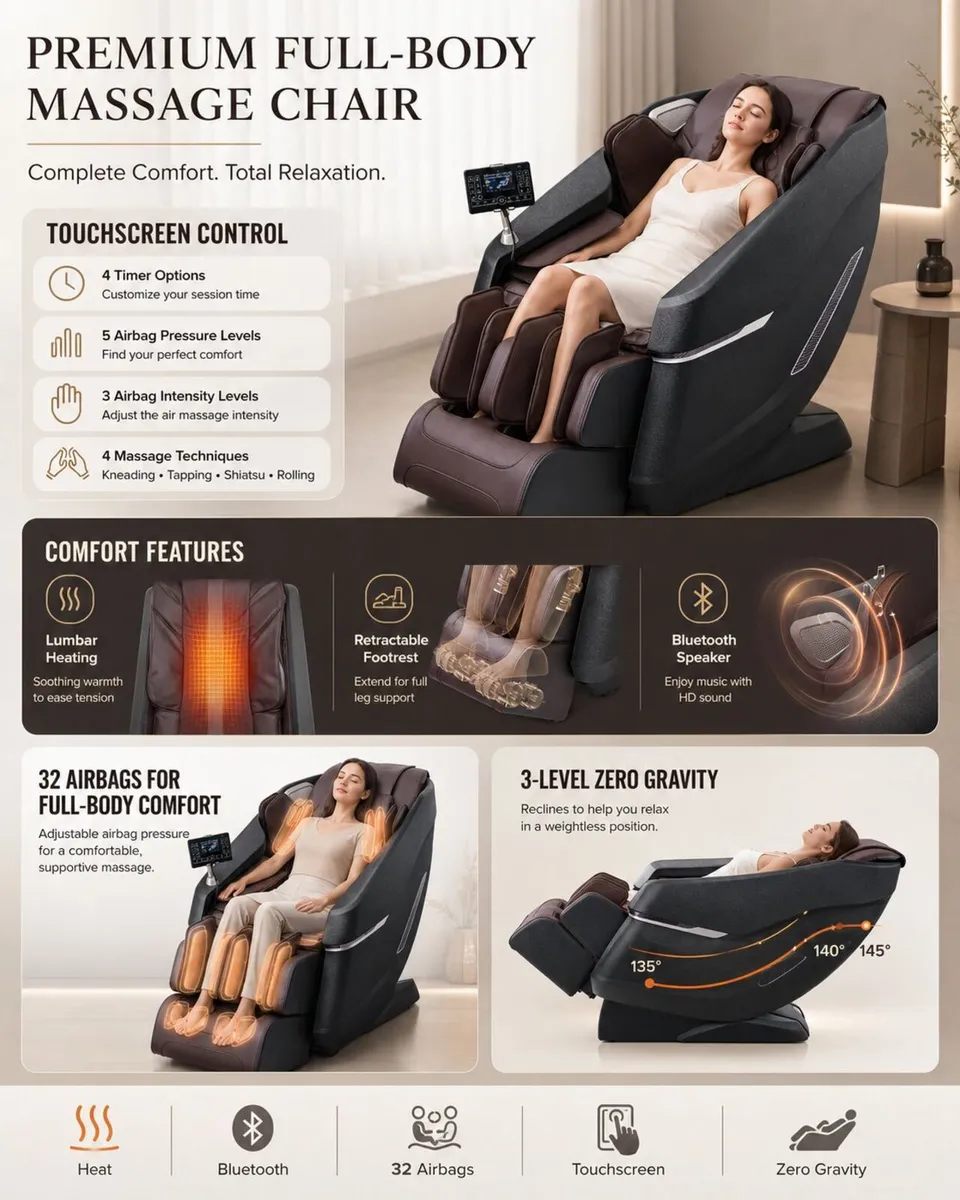 Full Body Massage Chair with Zero Gravity, Heat, B - Image 2