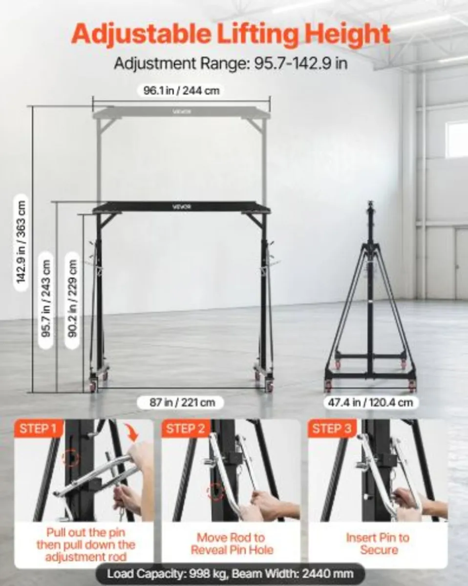 Adjustable Gantry Crane,997.9kg Capacity,Portable - Image 3