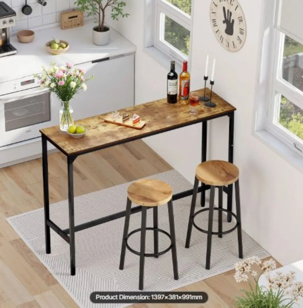 Bar Table, Sturdy Metal Frame High Top Pub Table, - Image 2