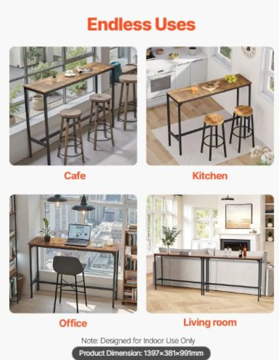 Bar Table, Sturdy Metal Frame High Top Pub Table, - Image 4