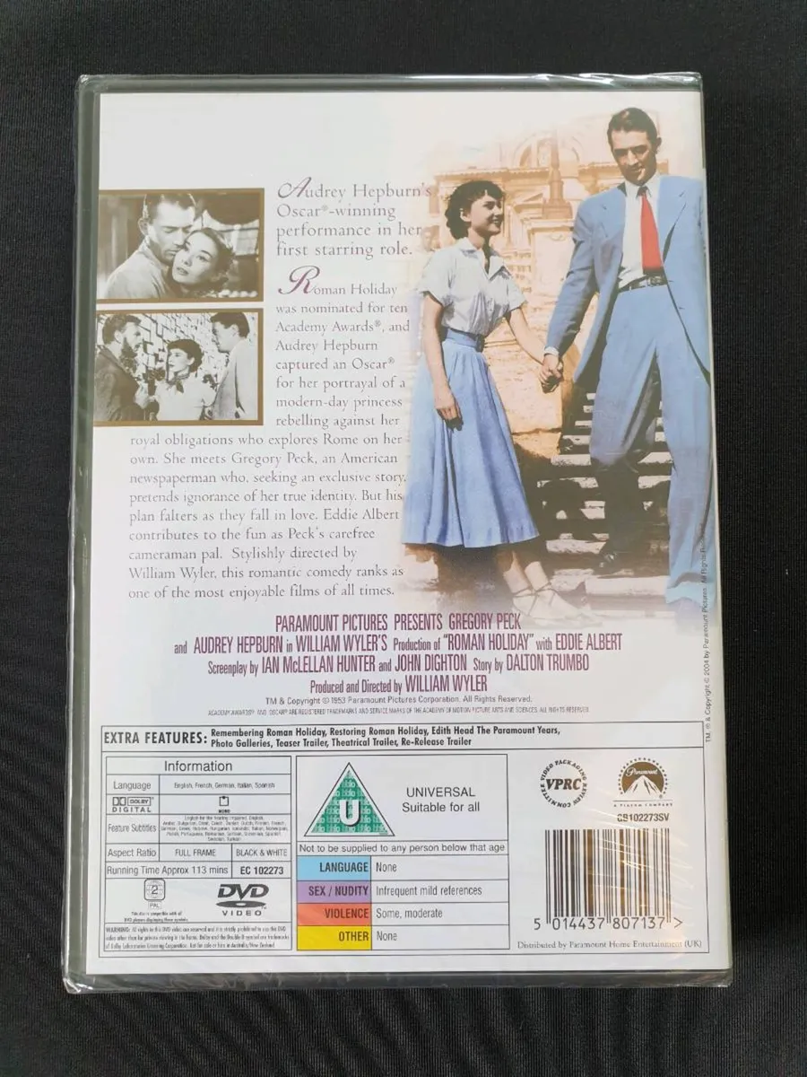Roman Holiday 1953 DVD Gregory Peck Audrey Hepburn - Image 2
