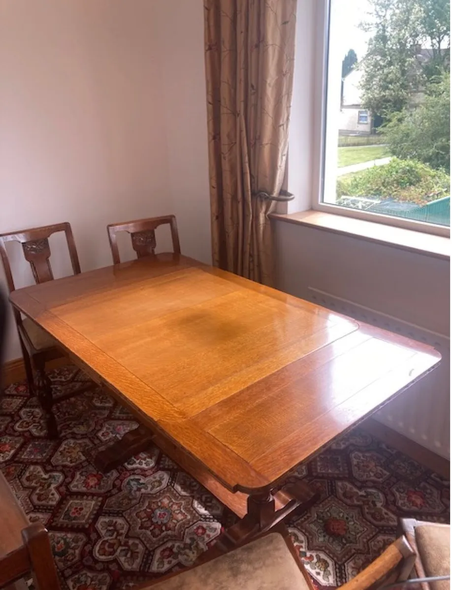 Oak Drop-Leaf Dining Table & Chairs – Solid Oak, - Image 1