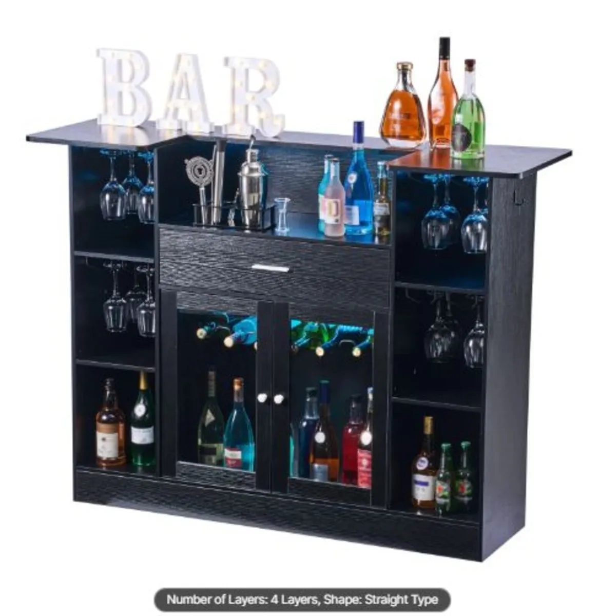 Home Bar Unit, Wine Bar Cabinet Table 4-Tier - Image 1