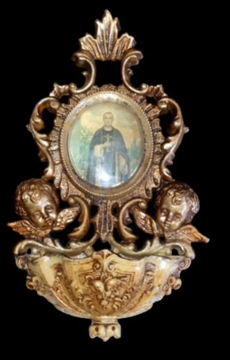 Vintage Ornate Brass Holy Water Font / Stoup - Image 1