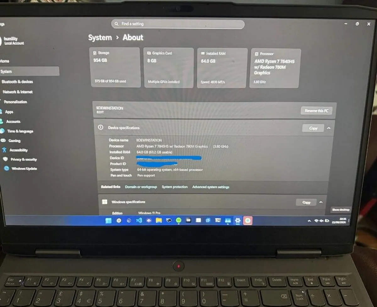 Ryzen 7 7840hs + Rtx 4060 Laptop (with Upgraded 64gb Ddr5 Ram) - Image 1