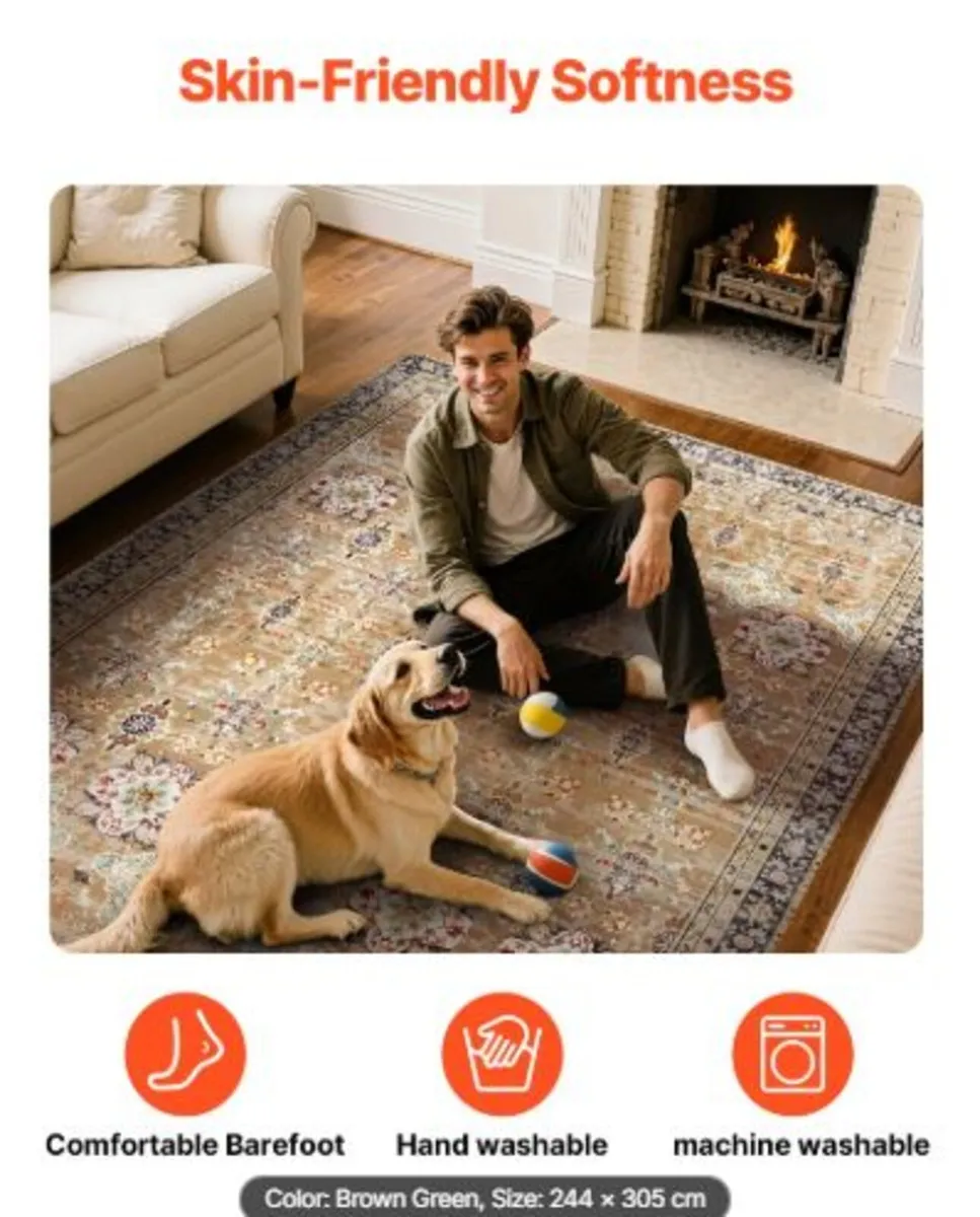 Area Rug, 8 x 10 ft Large Washable Rug, Non-Slip - Image 4