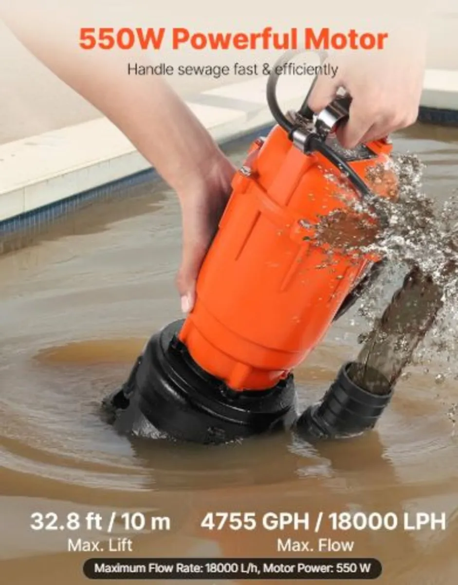 550W Submersible Trash Pump, 18000 L/H, Cast Iron - Image 1