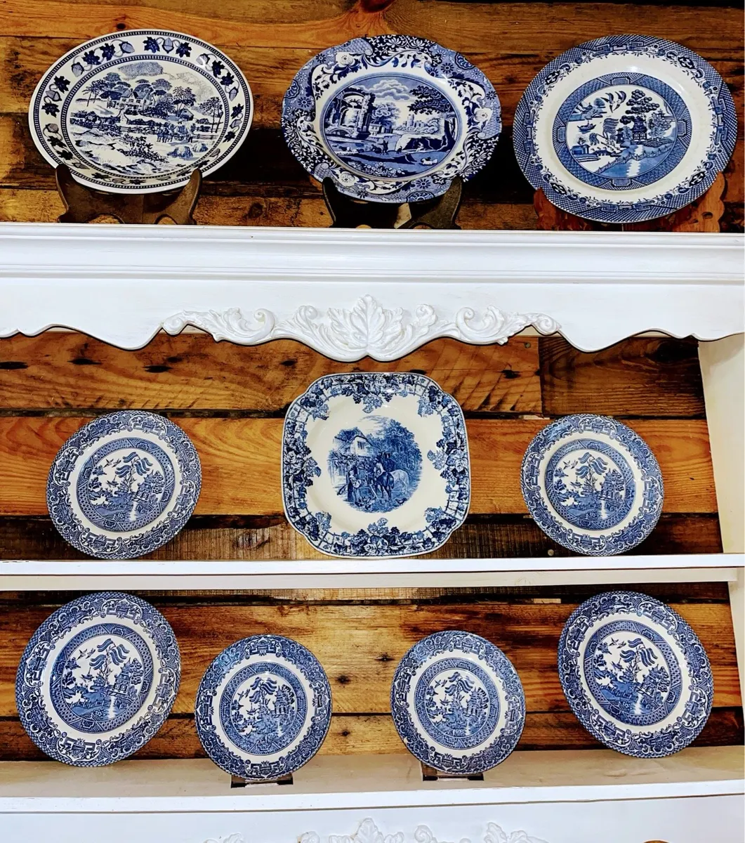 Blue and white plate collection