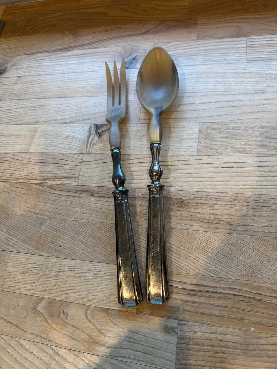 Antique French horn and silver plated salad server - Image 1